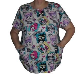 Tooniforms Size L/XL  Hello Kitty, Karomi, Badtz-Maru Scrub Top For Women